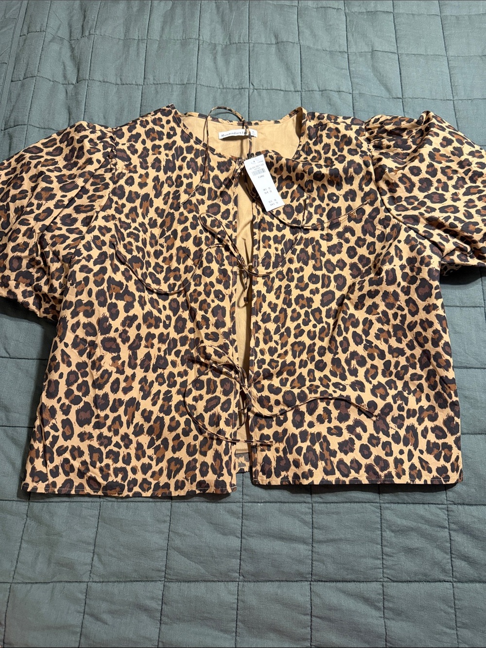 Abercrombie & Fitch Leopard Tie-Front Top - Tan & Black